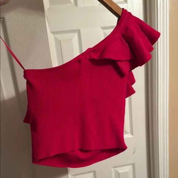 EXPRESS Pink Stretchy Fine knitted Sweater knit cropped Top - Picture 4 of 6